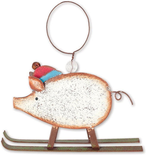 Sunset Vista Designs Holiday Ornament, Pig On Skis, 6x6