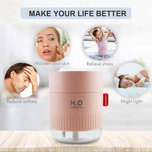 Portable Small Humidifier, 500ml Air Humidifier for Plant, Night Light Function, USB Personal Cool Mist for Home