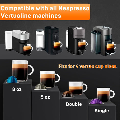 NESSUS Reusable Vertuo Pods Refill Kit, 100PCS Aluminum Foil Lids for Nespresso Vertuo Pods, Easy Remover & Brush