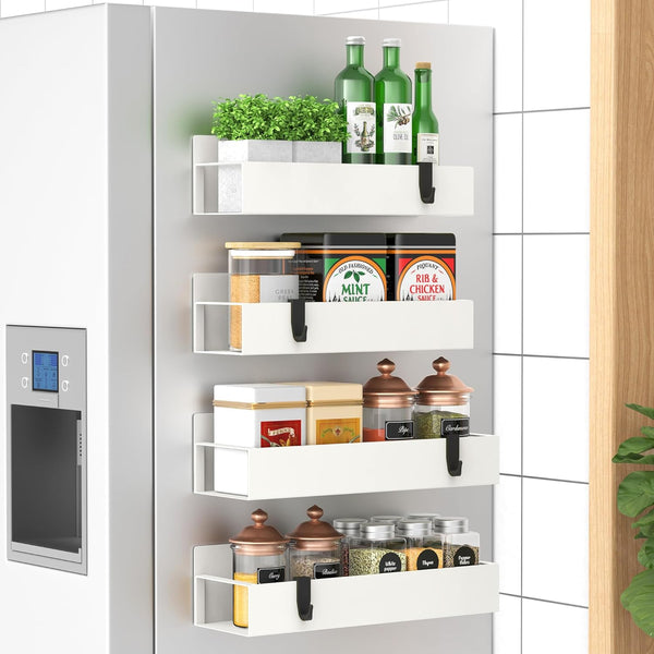 HuggieGems 4 Pack Magnetic Spice Storage Rack Organizer for Refrigerator and Oven, Cream