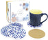 AD Set of 6 Absorbing Round Ceramic Coasters with Cork Base, Tabletop Protection Mat for Mugs & Cups (Indigo Blue)