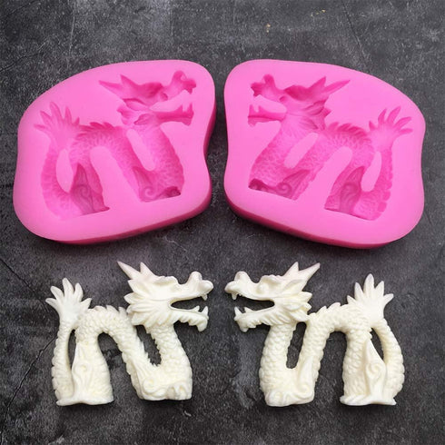 2Pcs/Set 3D Dragon Fondant Mold - Chinese Zodiac Dragon Silicone Gum Paste Sugar Craft Mold for Cake Decorating