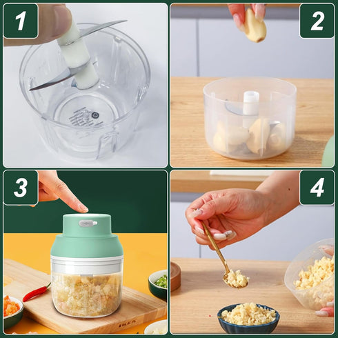 Electric Garlic Chopper 250ML, Mini 2 in 1 Food Chopper with Egg Beater, USB Portable for Veggies and Garlic