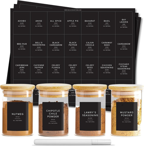 ThreeKin 230 Spice Jar Labels, Waterproof & Oil-Resistant Black Minimalist Stickers for Kitchen Organization, BPA-Free