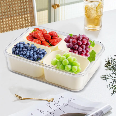Divided Serving Tray with Lid and Handle, Snackle Box Container with 4 Compartments, Clear Serving Platters and Trays,