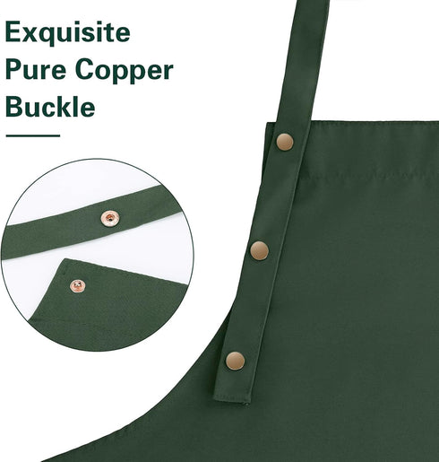 Waterproof Green Canvas Cotton Cooking Kitchen Chef Bib Aprons, Adjustable Straps, Large Pockets for Men Women