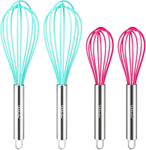 Webake Silicone Whisk Set of 4, 8 Inch and 10 Inch, for Nonstick Cookware
