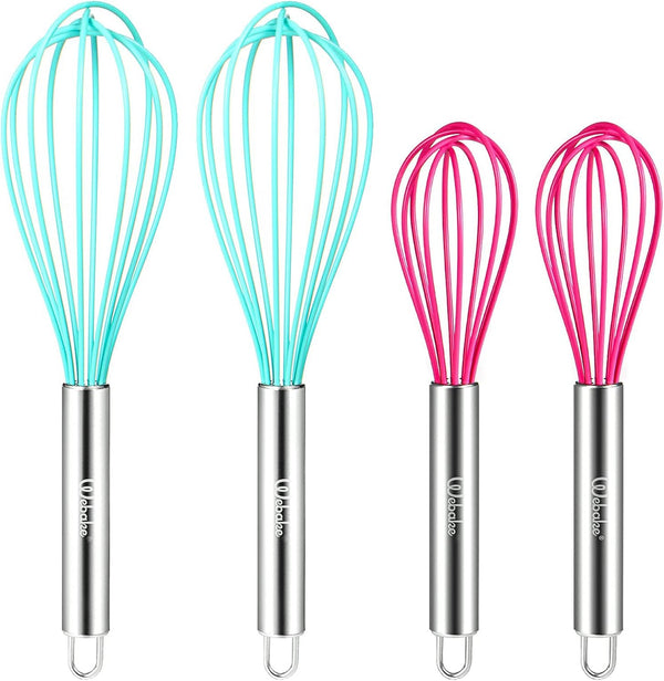 Webake Silicone Whisk Set of 4, 8 Inch and 10 Inch, for Nonstick Cookware