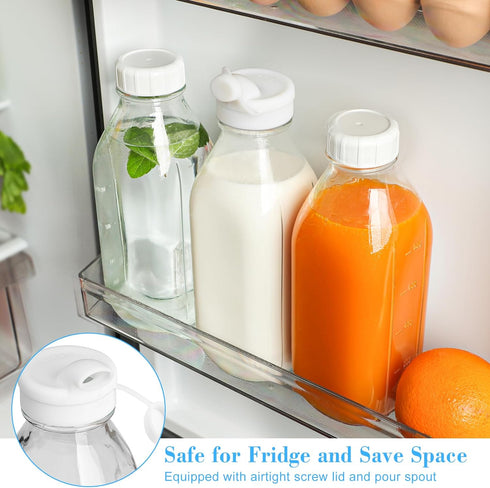2 Pack 2 100% 32 Oz 3 Glass Milk Bottle with Dispenser Caps, Airtight Heavy Duty Screw Lid. Reusable Glass Water Jug