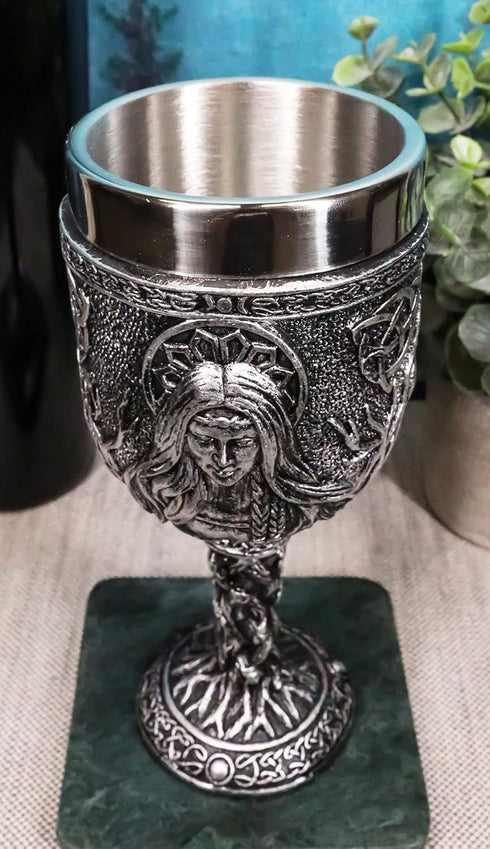Ebros Celestial Celtic Triple Goddess Maiden Mother Crone Wine Goblet Chalice Figurine - Wiccan Decor