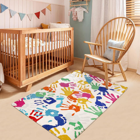 3'x5' STARUIA Colorful Kids Rug for Playroom, Washable Handprints and Footprints Rugs for Kids Room Boys and Girls
