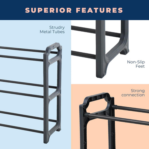 3-Tier Closet, (CSR-01) Happhom Expandable Shoe Organizer - Space Saver Shoe Shelf with Smart Design for Entryway