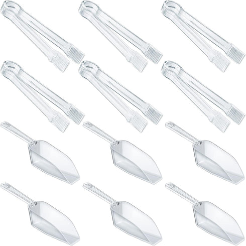 Roshtia 12 Pcs Plastic Serving Tongs Mini Kitchen Tongs Utility and Plastic Kitchen Scoops Clear Ice Scoop Mini Clear