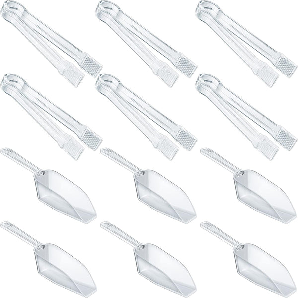 Roshtia 12 Pcs Plastic Serving Tongs Mini Kitchen Tongs Utility and Plastic Kitchen Scoops Clear Ice Scoop Mini Clear