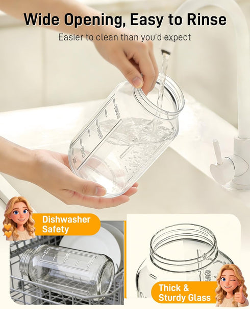 2 Pack 64 oz OneDream Glass Pitcher with Lid, Sun Tea Glass Jar for Outside, Large Mason Jar Wide Mouth, Iced Tea