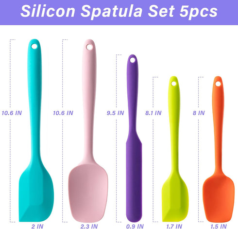 Silicone Spatula Set, 5 Piece Food Grade Rubber Spatulas for Baking, Cooking, and Mixing High Heat Resistant Non Stick Dishwasher Safe BPA-Free (Multicolor) by Hoewina