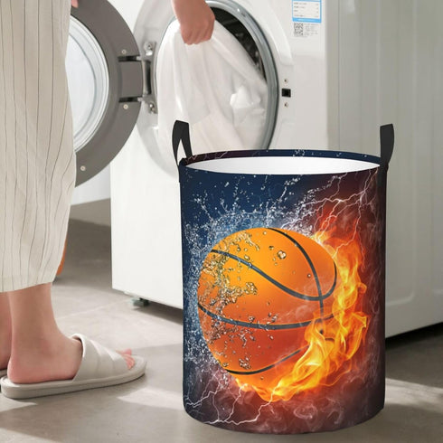 Sport Basketball Ball Round Laundry Hamper, Storage Basket for Toys, Clothes Organizer Bin for Home