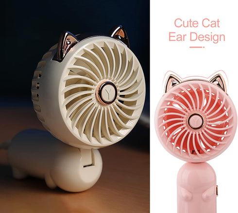 QearFun Handheld Lanyard Fan, Mini USB Rechargeable Battery Fan, 3 Speed Strong Personal Table Fan (Purple & Pink)