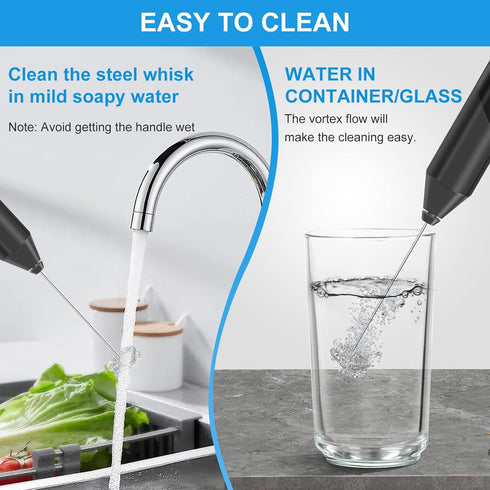 Double Whisk Milk Frother, Handheld Electric Blender Stick, Drink Mixer with Food Grade Stainless Steel Stirrer for