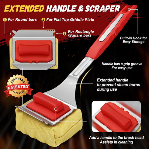 SUPOWER 15" 3X Steam Safe Grill Cleaning Brush Bristle Free for Outdoor Grill with Extended Handle, Thick Aramid Fabric