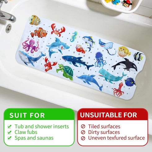 Tubozadi 40X16 Inch Baby Bath Mat for Tub Non Slip Kids Bathtub Mat Extra Long Toddler Bath Tub Shower Mat Anti Slip