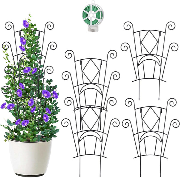 Yhtpouqe 4 Pack Stackable Metal Plant Trellis for Climbing Plants Outdoor/Indoor -