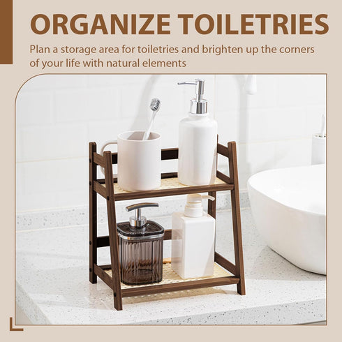 1 2 Countertop Display(Brown,10.2 Inch) Yalikop Pcs Tier Matcha Station Shelf Bamboo Coffee Mug Stand Storage Rack