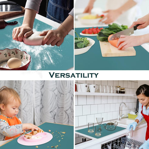 Extra Large Silicone Countertop Mat, Silicone Table Mat Kitchen Counter Protector Nonslip Heat Resistant Silicone Desk Mat for Crafts Kids Dinner Placemat Pastry Dough Rolling Mat, Dark Green by QPIX DIGITAL