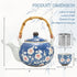 Set, 4 Japanese Tea Ceramic Floral Tea Pot and Pieces Cups with Infuser Bamboo Handle, Traditional Bone China Teapot