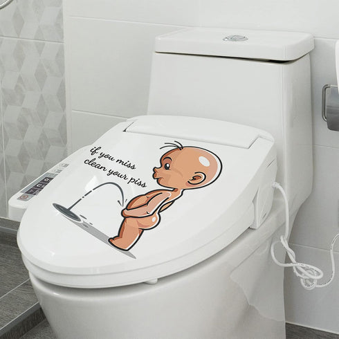 Cartoon Villain Toilet Stickers, Clean Your Piss Funny Decals, Waterproof Vinyl Wall Art for Bathroom Decoration