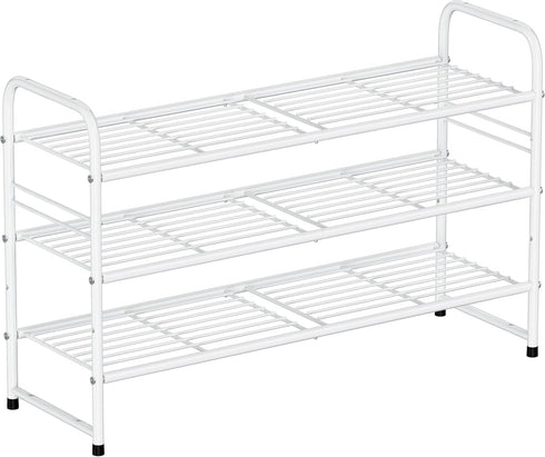 SUFAUY 3 Tier 33" Wide White Metal Shoe Rack for Closet, Stackable