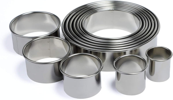 Stainless Steel Round Cookie Cutter Set, 12 Circular Biscuit Cutters, Round Donut Ring Molds for Baking 1.2 Inch Height