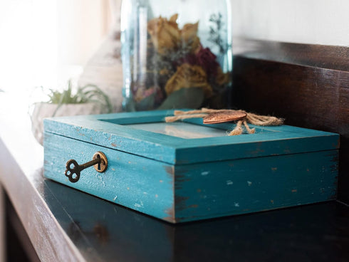 Teal Wood Locket Music Box - I Love You a Bushel and a Peck