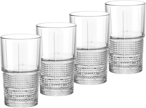 Bormioli Rocco Bartender Novecento Stackable Hi-Ball Drinking Glass, Clear, Set of 4