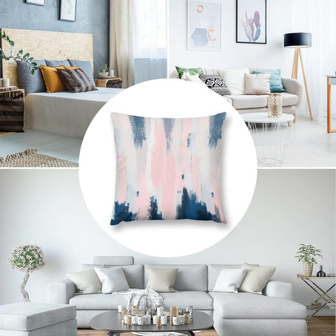 Nebra Abstract Blush and Blue Throw Pillow Covers, Cozy Square Pillowcases for Bed Couch Sofa Living Room Cushion Cover