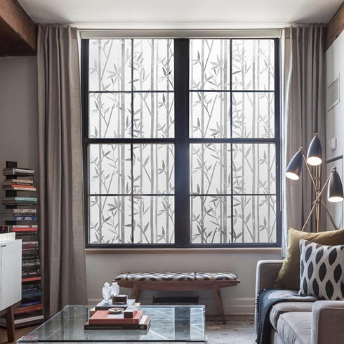 LEMON CLOUD Bamboo Window Film - Frosted Privacy Decal Stained Glass Film - Removable Stickers (23.6 x 78.7 Inch)