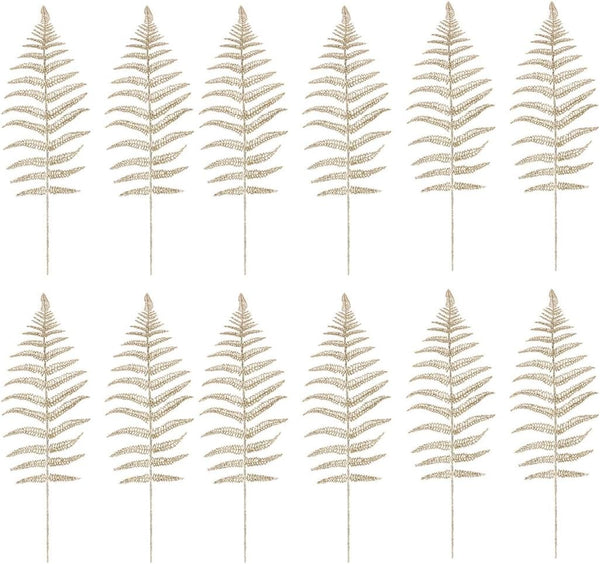 NUOBESTY 12pcs Christmas Artificial Flashing Leaves, Xmas Tree Hanging Ornament for DIY Wreath Crafts & Decorations