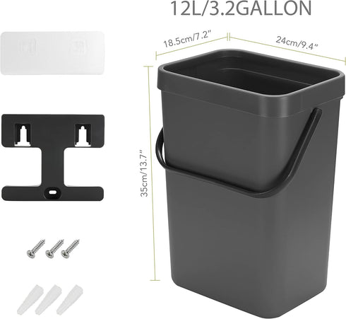 stonespace 3.2 Gallon/12L Bin,1 Pack Under Sink Trash CanKitchen Compost Bin, Diaper Pail, Hanging Garbage Can for Baby