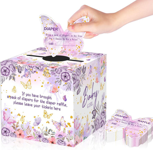 QZCYU 50 Pcs Butterfly Baby Shower Games, Butterfly Diaper Raffle Tickets with Diaper