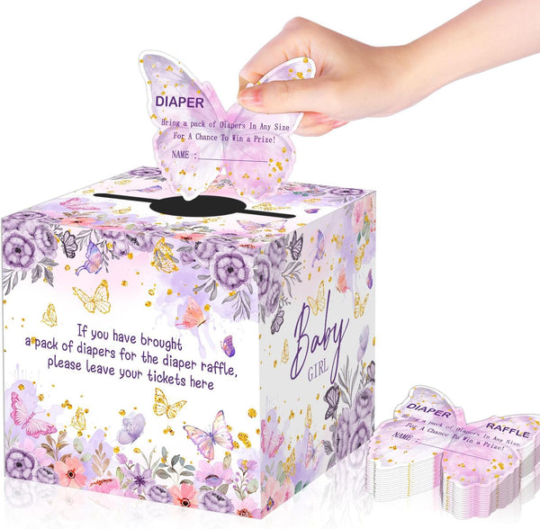 QZCYU 50 Pcs Butterfly Baby Shower Games, Butterfly Diaper Raffle Tickets with Diaper