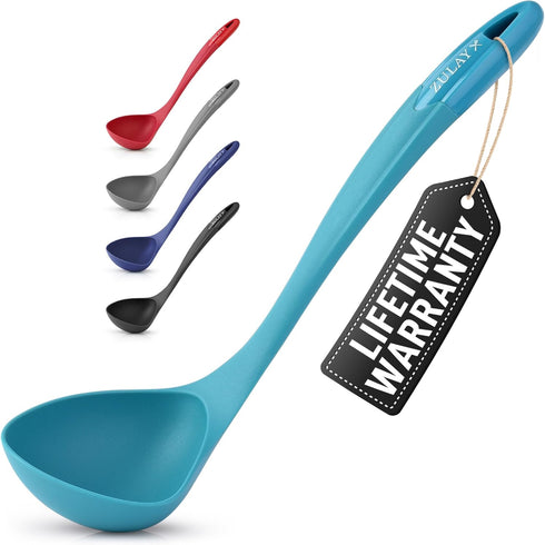 Zulay Kitchen Soup Ladle - Ergonomic, Heat-Resistant for Serving Soup, Chili, Gravy & More - Sky Blue