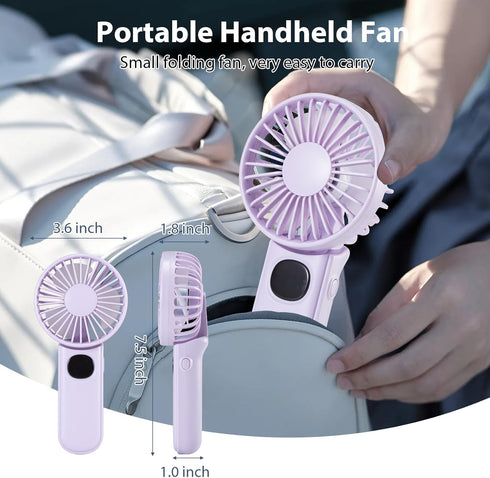 Handheld Mini Fan, 3 in 1 Portable Fan with USB Rechargeable, 3000mAh Battery, 180° Foldable with 5 Speed Wind (Purple)