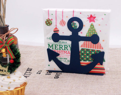 BetyHom Vintage Metal Nautical Anchor Napkin Holder in Blue