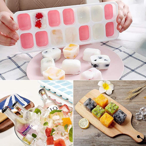 Ice Cube Trays, Silicone Easy-Release 14-Ice Trays with Spill-Resistant Lid, BPA Free, 2 Pack