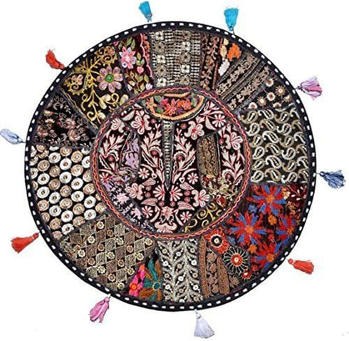 14"x22") Sophia-Art Indian Embroidered Patchwork Cover Indian Decorative Comfortable Floor Cotton Cushion Ottoman Pouf