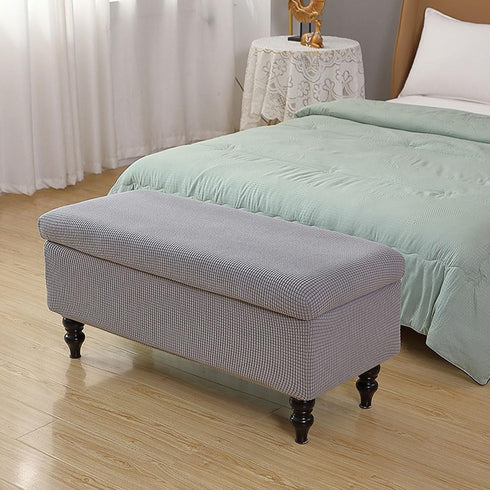 Lussenwert Ottoman Cover Rectangle, Stretch Jacquard Storage Ottoman Cover Rectangle Removable Storage Bench Cover