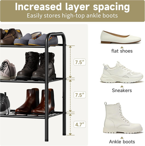 Vellzeyce Closet,Wide 3 Shoe Rack,Long Shoe Organizer for Shoe Storage for Entryway, Tier Sturdy Metal Free Standing