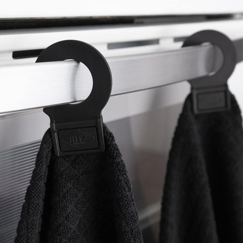 Ritz Premium Hook and Hang Towel, 2-Pack, 18" x 28", Durable Rubber Hook, Super Soft Hand Cloths, Black