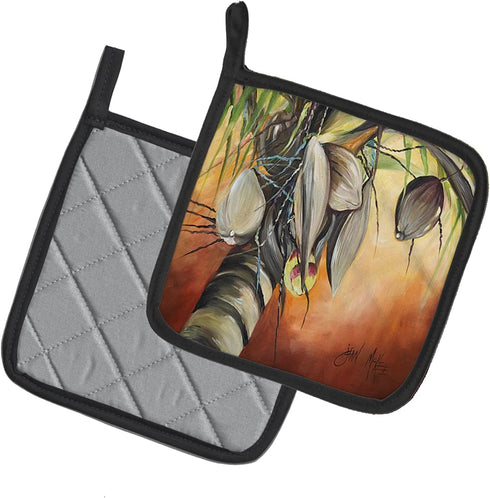 Caroline's Treasures JMK1280PTHD Orange Coconut Tree Pot Holders Set, Kitchen Heat Resistant, 7 1/2 x 7 1/2