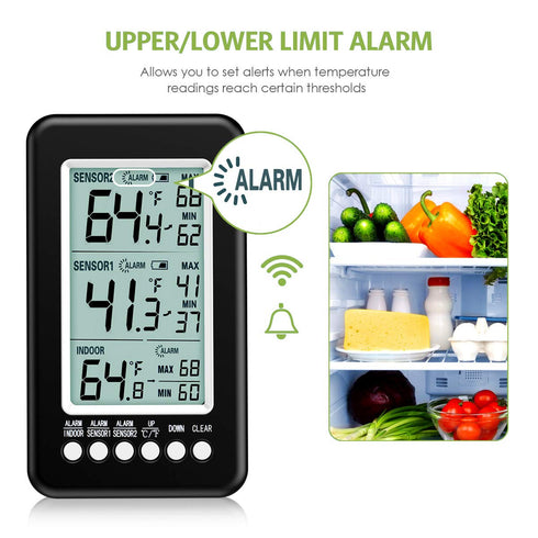 KeeKit Wireless Indoor Outdoor Refrigerator Thermometer with 2 Sensors, Digital Temperature Gauge with Alarm